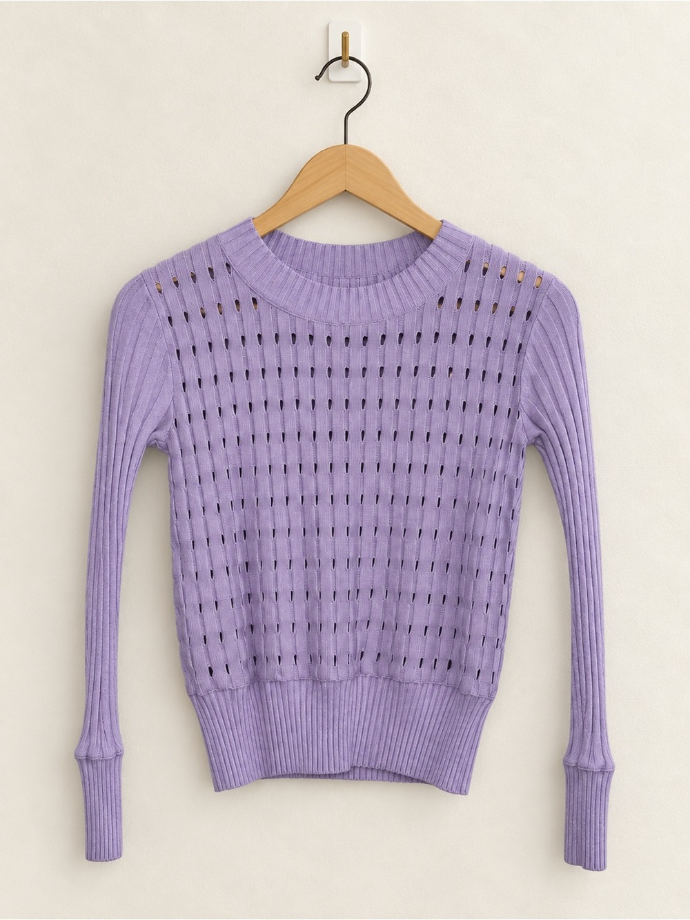 Club Monaco Lavender Open Knit Ribbed Sweater XS Purple Long Sleeve